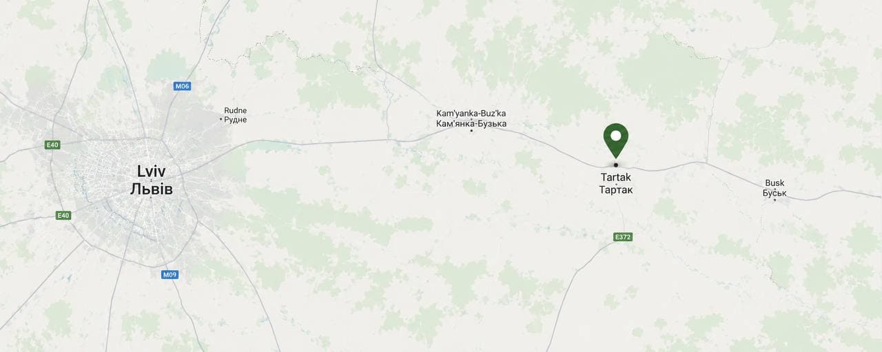 Map showing the Lviv-Pak production site east of Lviv, Ukraine